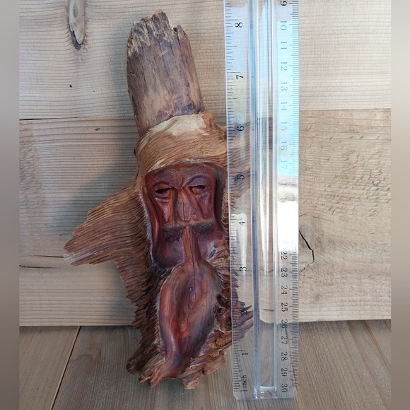 Vintage Wood Spirit Carving Forest Face Tree Wizard Sculpture Artisan - Picture 2 of 7